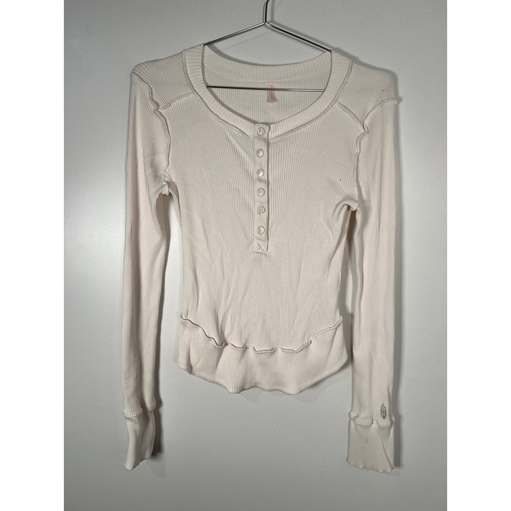 Free People Movement Ribbed Henley Top White Long Sleeve Balletcore Small